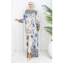 Sefa Merve Boydan Düğmeli Viskon Elbise 0114-04 Lacivert