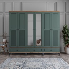 Monzio Panjur 6 Kapaklı Çekmeceli Gardırop Tamamı MDF (Yeşil)