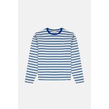 Panda Heavy-Weight Çizgili Uzun Kollu T-Shirt - Mavi/ekru