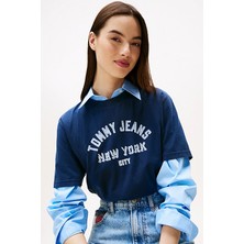 Kadın Varsity Logolu Relaxed Fit T-Shirt - Lacivert