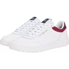 Erkek Renkli Panelli Deri Basketbol Stili Sneaker - Beyaz