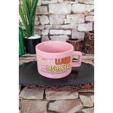 Web Developer Baskılı Web Geliştirici Yazılımcı Kare Kulplu Fincan Pembe Kupa Bardak