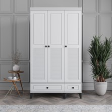 Monzio Panjur 3 Kapaklı Çekmeceli Gardırop Tamamı MDF (Beyaz)