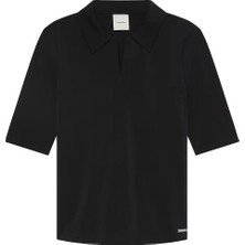 Kadın Hs Crepe Jersey Polo T-Shirt - Siyah
