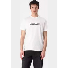 Erkek Regular Fit Kontur Grafik Baskılı T-Shirt - Beyaz