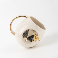 BSK Ceramics Handmade Harfli Siyah Melek Porselen Kupa Ç Harfi