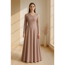 Asimetrik Kesim Aplikeli Tüllü Abiye Elbise