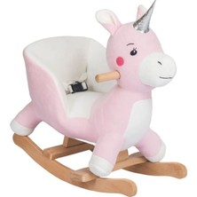 Vavbaby Sallanan At Ahşap Peluş Yumuşak - Unicorn Fuşya