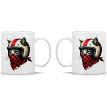 Motorcu Kedi Tasarım Kupa Bardak