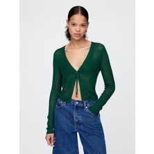 Gap Kadın Koyu Yeşil Şeffaf Fitilli Bağcıklı Hırka