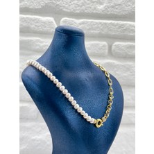 Incili Özel Tasarım Gemici Kilitli Kadın Gümüş Kolye