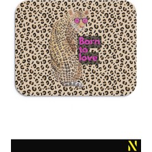 Nilizma Leopar Desenli Born To Love Yazılı Ergonomik Mouse Pad - 23 cm x 19 cm - Kaydırmaz Taban Ev ve Ofis Kullanımı Fare Altlığı Mousepad