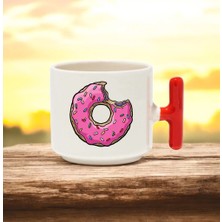 Donut's Tasarımlı Kırmızı T Kulplu Seramik Baskılı Kupa Bardak 250 ml