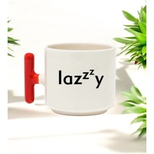 Lazzy Tasarımlı Kırmızı T Kulplu Seramik Baskılı Kupa Bardak 250 ml