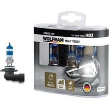 Wolfram 29005 Nv - Ampul 12V Hb3 100 P20D Nıght Vısıon +150% Fazla + 20% Beyaz Işık