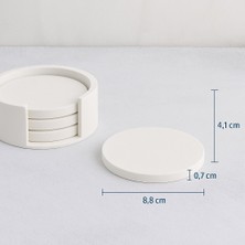 Minimalist Beton Bardak Altlığı Seti - 4’lü | Mat Beyaz | Yuvarlak Tasarım & Stand Dahil