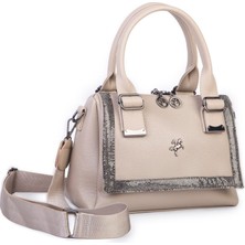 Nas Bag Kadın Taşlı Şık Omuz ve Çapraz Çanta Kum  Victoria