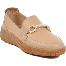 Bej Hakiki Deri Kadın Günlük Ayakkabı Z078 Z