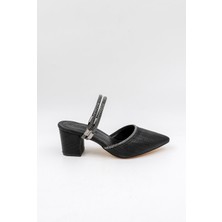 Park Moda Arkası Açık Taş Detaylı Kadın Ayakkabı PM309 Siyah Simli