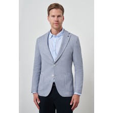  Erkek Indigo Örme Slim Fit Mono Yaka Ceket