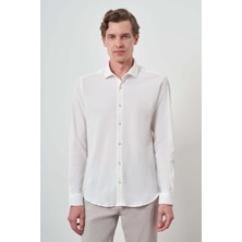  Erkek Beyaz Gofre Trend Desenli Dynamic Fit Italyan Yaka Gömlek