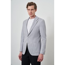  Erkek Gri Örme Desenli Slim Fit Mono Yaka Ceket