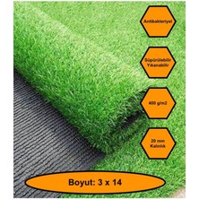 3X14 Metre Yapay Çim Halı, Lastik Taban, Yeşil Suni Halı, 20 mm Kalınlığında