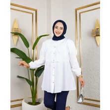 Kadın Düğmeli Bağlamalı Beyaz Gömlek