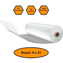 160 Micron Naylon Örtü, Şeffaf Su Geçirmez Naylon, 8X33 Metre