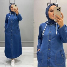 Kadın Kapüşonlu Düğmeli Denim Kot Kap