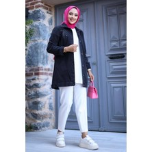 Kadın Taş Işlemeli Denim Kot Ceket