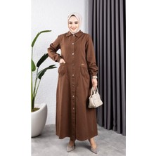 Kadın Düğmeli Torba Cepli Gabardin Kap