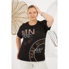 Beat Move Baskılı Büyük Beden Tişört Siyah