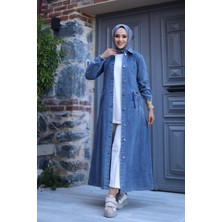 Kadın Düğmeli Cepli Kar Yıkamalı Denim Kot Kap