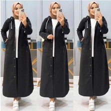 Kadın Kapüşonlu Düğmeli Denim Kot Kap