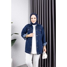 Kadın Siyah Kar Yıkamalı Cepli Denim Kot Ceket