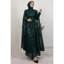 Pul Payet Pelerinli Abiye Zümrüt