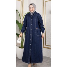 Kadın Düğmeli Cepli Kar Yıkamalı Denim Kot Kap