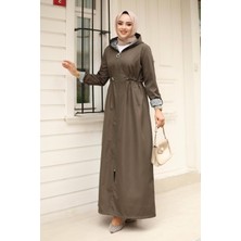 Kadın Kapüşonlu Fermuarlı Bondit Kap