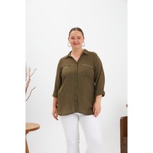 Zincir Nakış Detay Büyük Beden Gömlek Haki