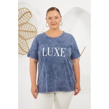 Büyük Beden Parça Boya Tişört Indigo