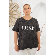 Büyük Beden Parça Boya Tişört Füme