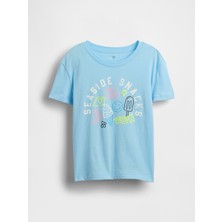 Gap Kız Çocuk Mavi Grafik Baskılı T-Shirt