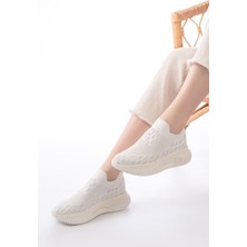 DM-707  Beyaz Fileli Faillant Taban Taş Aksesuarlı Günlük Spor Ayakkabı