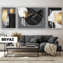 Harikabirev|siyah&gold Set Bohem Soyut Model |çerçeveli Temperli Cam Tablo 3lü Yatay