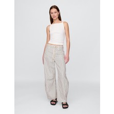 Gap Kadın Siyah Beyaz Çizgili Yüksek Bel Çizgili Horseshoe Jean Pantolon