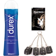 Durex Hisset Pürüzsüz Hazlar 50 ml Jel + Siyah Deri El ve Ayak Kelepçesi + Hediye