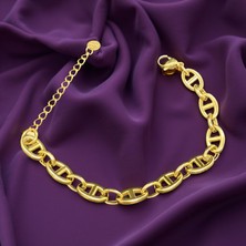 Fm Gold Renk Antialerjik 316 L Çelik Trend Model Çelik Bileklik