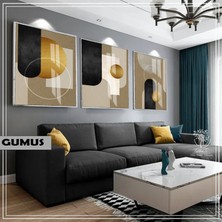 Harikabirev|siyah&gold Set Geometrik Bohem Kombini|çerçeveli Cam Tablo 3lü Dikey