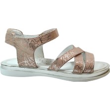 Onlo Ayakkabı B.065 Hakiki Deri Pudra Cırtlı Ortopedik Kız Çocuk Sandalet